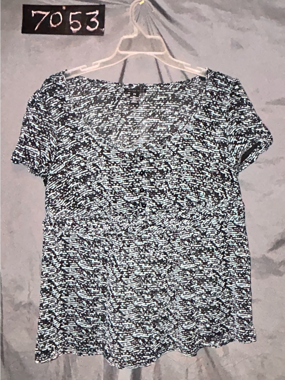 Women's Short-Sleeve Button Front Blouse in Black and White